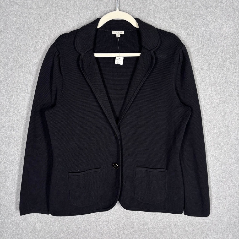 NEW Talbots Sweater Blazer LP Black 100% Cotton Knit Pockets Cardigan Casual